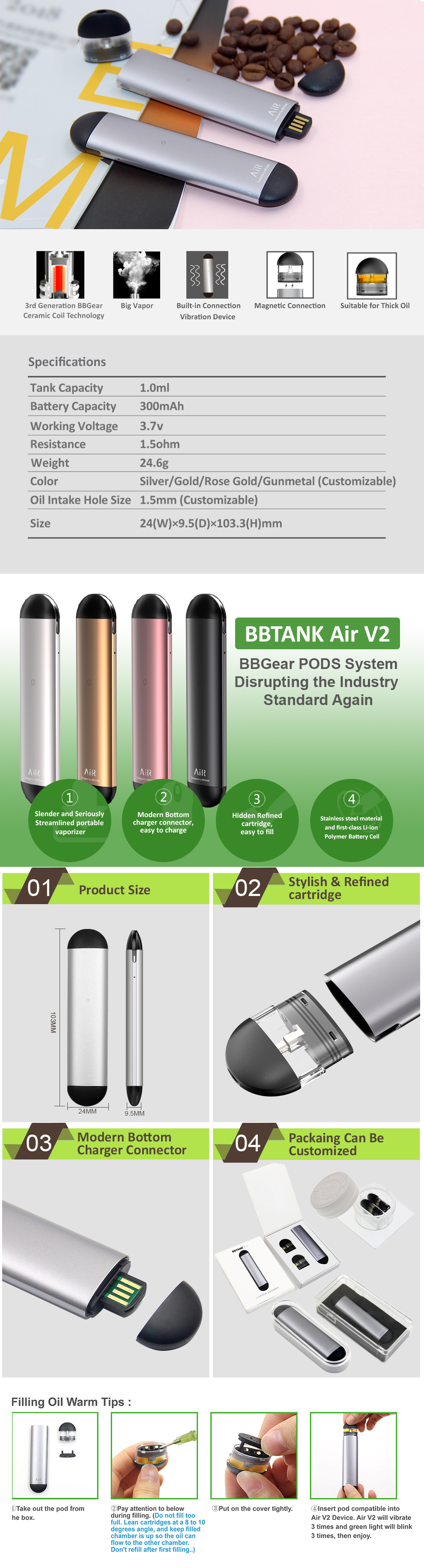 Air V3 by BBTANK refillable pods for CBD/THC/Hemp oil 
